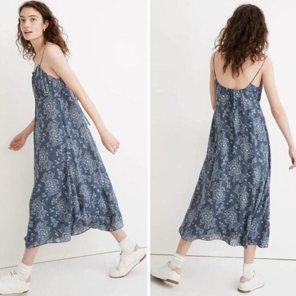 New! Madewell Tie-Back Button-Front Midi Dress in Archival Floral, size 2